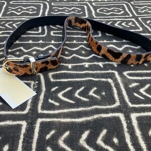 MICHAEL KORS Animal Print Calf Hair Leather Belt Women's Gold Hardware Large NWT